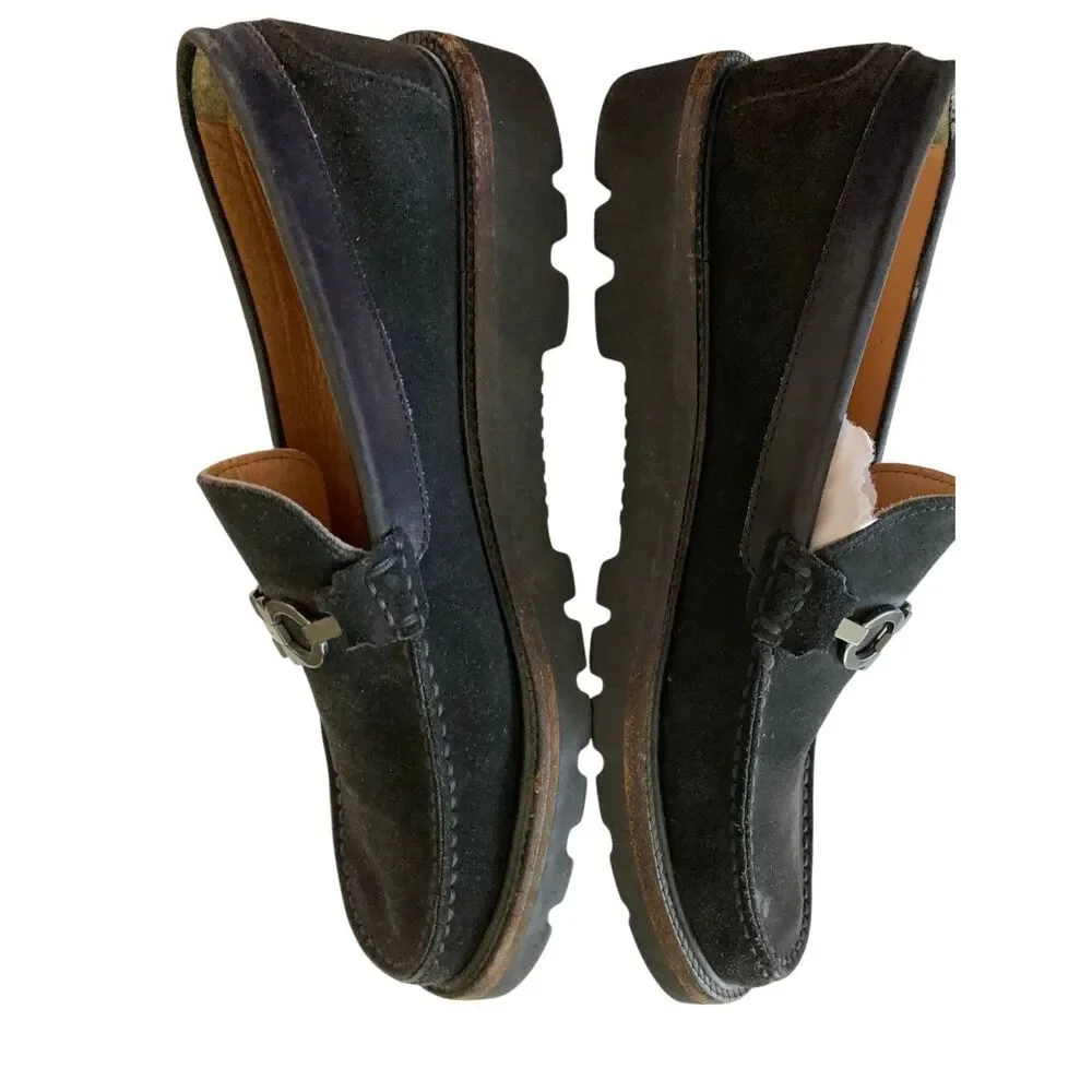 Salvatore Ferragamo suede dark brown Grancini silver horse bit buckle men's 11